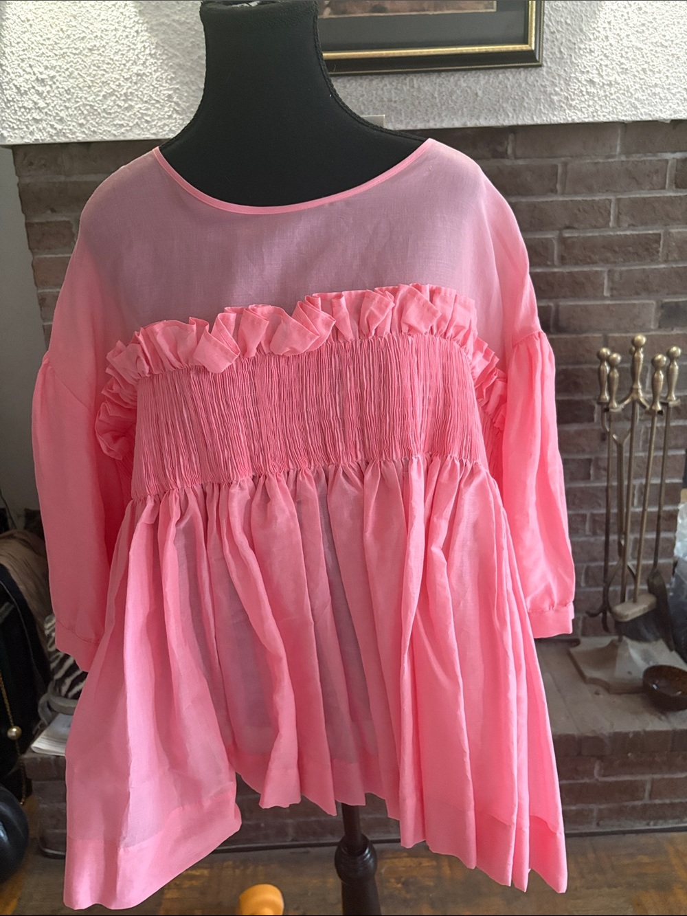 MOLLY GODDARD Coral Pink Ruffled Smocked Top